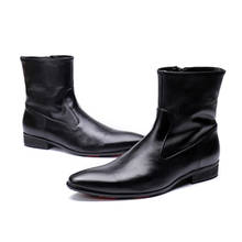 Botas de piel auténtica con cremallera para hombre, botines elegantes de color negro, zapatos de vaquero, calzado italiano para exteriores de invierno 2024 - compra barato