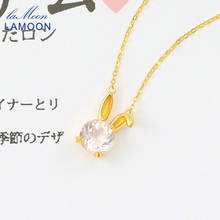 LAMOON-collar de plata 925 para mujer, colgante de cuarzo rosa Natural chapado en oro de 14K, joyería fina, conejo encantador, estilo coreano, NI093 2024 - compra barato