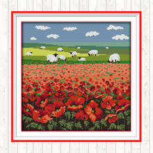 Poppy and Sheep DMC Cotton Thread Printed Canvas 14CT 11CT Counted and Stamped Cross Stitch Embroidery Kit DIY Needlework Crafts 2024 - buy cheap
