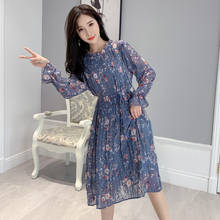 Autumn Floral Print Chiffon Long Sleeve pleated Midi Dress women Elegant Casual Vacation Dress Korean Style Vestido New Arrivals 2024 - buy cheap