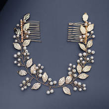 SLBRIDAL Baroque Style Rhinestone Pearls Alloy Leaf Bridal Hair Comb Headband Wedding Bridesmaids Women Hair Jewelry Accessories 2024 - buy cheap