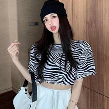 Camisetas femininas moda coreana, blusas femininas estampadas estilo coreano e de manga curta com gola redonda 2024 - compre barato