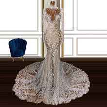 lace Long Sleeves Mermaid Dubai Wedding Dress France vestidos formales Islamic Turkish Muslim Sheer Neckline Wedding Gowns 2024 - buy cheap