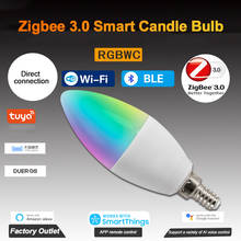 Tuya zigbee 3.0 inteligente vela lâmpada led e12 e14 AC110-240 rgbw 5w vida inteligente controle de voz luz compatível com alexa google casa 2024 - compre barato