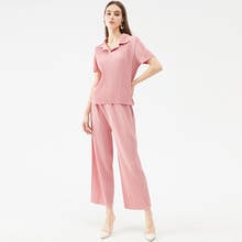 Miyake conjunto feminino com duas peças, traje plissado rosa de verão, roupas femininas para escritório, estéticas da moda, 2021 2024 - compre barato