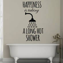 Adesivo de parede para o banho da felicidade, adesivo longo com citações para o banho, decalque de parede, vinil, removível, à prova d'água, decoração de casa de banho 2024 - compre barato