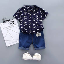 Summer New Baby Boy Clothing Sets Toddler Boys Short Sleeve Crown Pattern Shirt Top+Denim Pants Kids Clothes Set Newborn Outfits 2024 - buy cheap