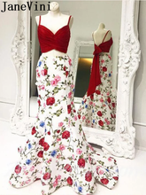 JaneVini Elegant Floral Mermaid Prom Dress Red Long Two Pieces Flowers Print Women Party Graduation Gowns 2020 vestiti eleganti 2024 - buy cheap