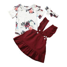 New Baby Girl Floral Top Romper Bodysuit & Strap Skirts Outfits 3PCS Set 2024 - buy cheap