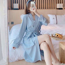 Fdfklak-albornoces de algodón para Mujer, ropa de dormir de estilo coreano, informal, Sexy, para el hogar, Otoño e Invierno 2024 - compra barato