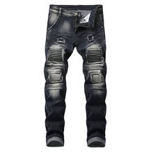 2021 Fashion Men Biker Jeans Autumn Streetwear Hip Hop  Trousers Patch Male Hole Slim Destroyed Torn Ripped Homme Denim Pants 2024 - buy cheap
