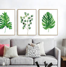 Pintura em tela de folha de banana tropical, plantas verdes, estilo nórdico, decoração de quarto de criança, posteres e impressões, imagem de parede para sala de estar 2024 - compre barato