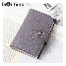 BISI GORO 2021 New Button RFID Double Protection Men Credit Card Holder PU Leather Wallet Metal Aluminum Casual Bus Card Holder 2024 - buy cheap