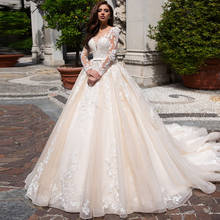 Lceland Poppy A-line Wedding Dresses 2021 Fulll Sleeves Lace Appliques Vestido de Novia Lace Bridal Gowns Court Train with Belt 2024 - buy cheap