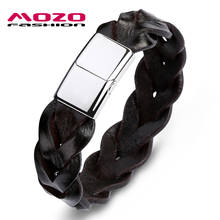 Brazalete ancho Vintage para hombre, cuerda de cuero, cierres magnéticos de acero inoxidable, pulsera de Rock de alta calidad 2024 - compra barato