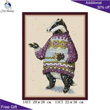 Joy Sunday Badger Cross Stitch DA315 14CT 11CT Counted and Stamped Home Decor Needlework Badger In Sweater Cross Stitch kits 2024 - buy cheap