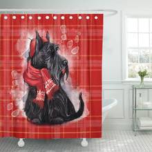 Kit de ducha de poliéster con ganchos, Set de cortinas de 72x78 pulgadas con sombrero y bufanda color rojo, impermeable, Terrier negro 2024 - compra barato