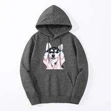 2019 outono inverno adorável cão impressão husky animal engraçado impressão moletom masculino mais quente velo de alta qualidade engraçado casual agasalho 2024 - compre barato