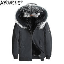 AYUNSUE 2020 Parka Real Fur Coat Men Hooded Winter Jacket Mink Fur Liner Raccoon Fur Collar Short Warm Mens Mink Jackets Parkas 2024 - buy cheap