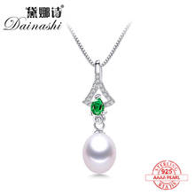 New High Quality Natural Freshwater Pearl Pendant Fashion Green Shiny Zircon Necklace 925 Sterling Silver Fine Jewelry For Women 2024 - buy cheap