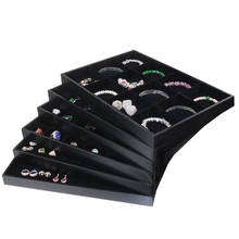 Bandeja de joyería de terciopelo con marco de PU para mujer, organizador de joyas, anillos, pendientes, estuches de transporte, collares, colgantes, pulseras, caja de regalo 2024 - compra barato