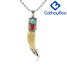 Женское ожерелье с подвеской в виде зуба волка с цепочкой из нержавеющей стали длиной 24 дюйма 2024 - купить недорого