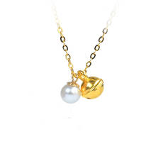 NYMPH Real 24K 999 Gold Fine Jewelry Necklace Bell And Natural Pearl Pendant Pure 18K AU750 Chain Wedding Gift for Women D573 2024 - buy cheap