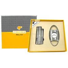 COHIBA Высококачественная ветрозащитная металлическая сигаретная зажигалка, 3 фонарь, зажигалка с пламенем, зажигалка для сигар, резак для сигар, подарочный набор 2024 - купить недорого