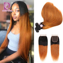 Racily Hair Ombre Brazilian Straight Hair Bundles With Closure T1B/30 Bundles With Closure Remy Human Hair Bundles With Closure 2024 - buy cheap
