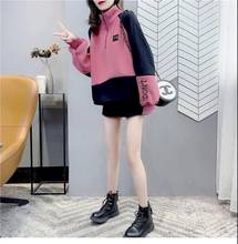 2021 Autumn Winter New Cotton And Velvet Thick Pullover Women Korean Loose Stand-up Collar Color Matching Jacket Goth Clothes 2024 - buy cheap