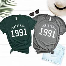 Camiseta personalizável de algodão 1991 original, camiseta casual, aniversário, festa, clube, unissex, estética, camisetas 2024 - compre barato