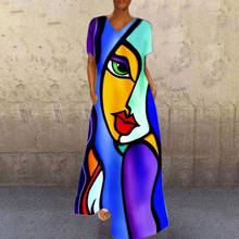 Abstract Print Long Dresses For Women Short Sleeve V-neck Loose Maxi Dresses For Women Sommerkleider Damen Clothes Woman Dress 2024 - buy cheap
