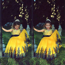 Платья с цветочным узором для девочек с кружевной аппликацией; цвет желтый, темно-синий; бальное платье; платье для первого причастия для девочек 2024 - купить недорого