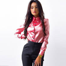 Blusa Women Blouse Elegant Wine red Green Satin Shirt Turn Down Collar Longth Sleeve Female Formal Office OL Blouse Women Tops 2024 - buy cheap