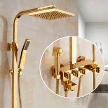 Gold Plated Copper Shower Set New Bath Shower Faucet Bathroom Shower Faucet Mixer Adjust Height Thermostatic Shower Set 2024 - buy cheap