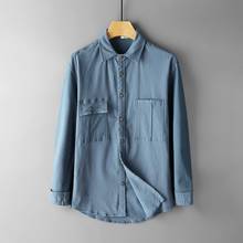 Novo estilo longo-sleeved camisa azul para os homens camisas de algodão para homens moda sólidos tops camisas confortáveis masculino overhemd camisa 2024 - compre barato