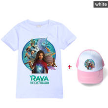 Camiseta de algodón con dibujos de Raya y el último dragón para niñas, ropa de verano, Tops de manga corta, trajes con gorro 2024 - compra barato