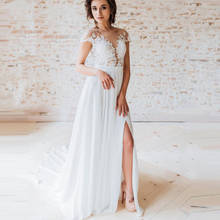Custom Made Beach Wedding Dresses Pearls Button Back Appliques Lace Boho Wedding Gown A-Line Side Split Chiffon Bride Dress 2024 - buy cheap