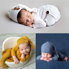 Accesorios de fotografía para recién nacido, trajes de bebé, mono con sombrero y botón, pelele suave, accesorios para sesiones de estudio, accesorios para fotos 2024 - compra barato