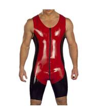 Latex Men's Sport Tight Suit Black and Red Bodysuit Sleeveless V-neck Catsuit Size XXS-XXL 2024 - buy cheap