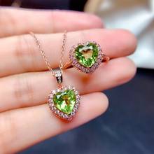 Best Gift Real and Natural Peridot Jewelry set 925 sterling silver Natural and Real Peridot 1pc Ring,1pc Pendant 2024 - buy cheap