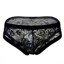 Calzoncillos Slip sexys para Hombre, Ropa Interior de encaje transparente, malla de cintura baja, color negro 2024 - compra barato