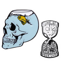 Gótico broche sua vida hourglass esmalte pino fantasma esqueleto crânio distintivo broche saco denim camisa lapela pino tempo de sua vida jóia 2024 - compre barato