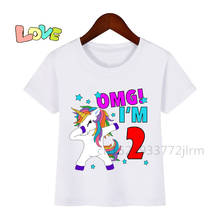 Camiseta con estampado de número de cumpleaños para niños, playera con dibujo de unicornio I'm 2, camisetas de cumpleaños para niños, regalo divertido para niños y niñas 2024 - compra barato