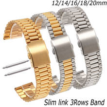 Slim link pulseira de relógio de aço inoxidável, 12mm 14mm 16mm 18mm 20mm, pulseira de relógio de substituição com 3 linhas, pulseira de relógio 2024 - compre barato
