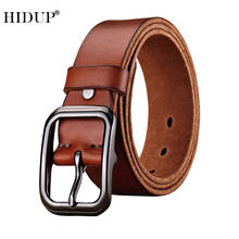 HIDUP Men's Top Quality Cowhide Alloy Pin Buckle Metal Belts 100% Solid Cowskin Men Cow Genuine Leather Belt 3.8cm Width NWJ987 2024 - buy cheap