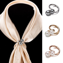 Fivela de cachecol de seda xale, acessório de roupas elegante de liga metálica, joia com clipe em anel de pérola e broche de casamento para mulheres 2024 - compre barato