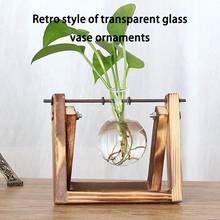 Настольная стеклянная плантаторная ваза с ретро твердой деревянной подставкой и металлическим поворотным держателем для гидропоники растений для домашнего офиса Декор 2024 - купить недорого