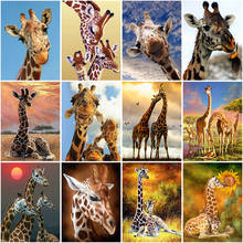 Pintura de diamantes 5D DIY de jirafa, punto de cruz, Kits de bordado de diamantes de imitación redondos completos, mosaico de animales, decoración del hogar 2024 - compra barato