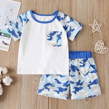 Conjunto de camuflagem para bebês, roupas em estilo coreano com elasticidade, duas peças, conjunto para menino e menina, verão, nova camiseta + shorts, 2021 2024 - compre barato